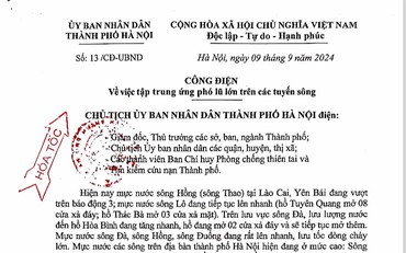 Chủ tịch UBND TP Hà Nội gửi công điện khẩn cấp ứng phó mưa lũ